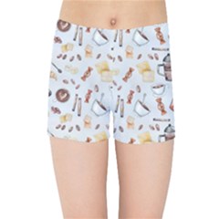 Coffee Coffeemania Caffeine Pattern Kids  Sports Shorts by Wegoenart