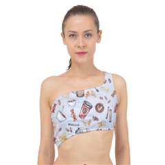 Coffee Coffeemania Caffeine Pattern Spliced Up Bikini Top  by Wegoenart