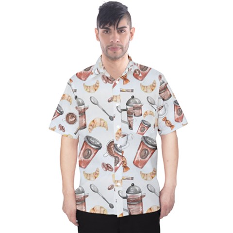 Coffee Coffeemania Caffeine Pattern Men s Hawaii Shirt by Wegoenart