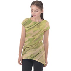 Green Pattern Texture Marble Cap Sleeve High Low Top by Wegoenart