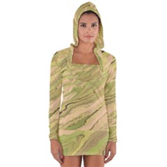 Green Pattern Texture Marble Long Sleeve Hooded T-shirt by Wegoenart