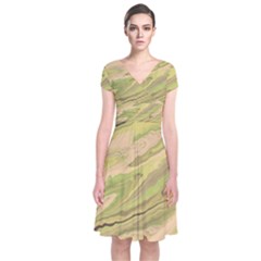 Green Pattern Texture Marble Short Sleeve Front Wrap Dress by Wegoenart