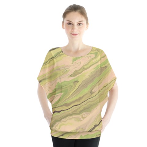 Green Pattern Texture Marble Batwing Chiffon Blouse by Wegoenart