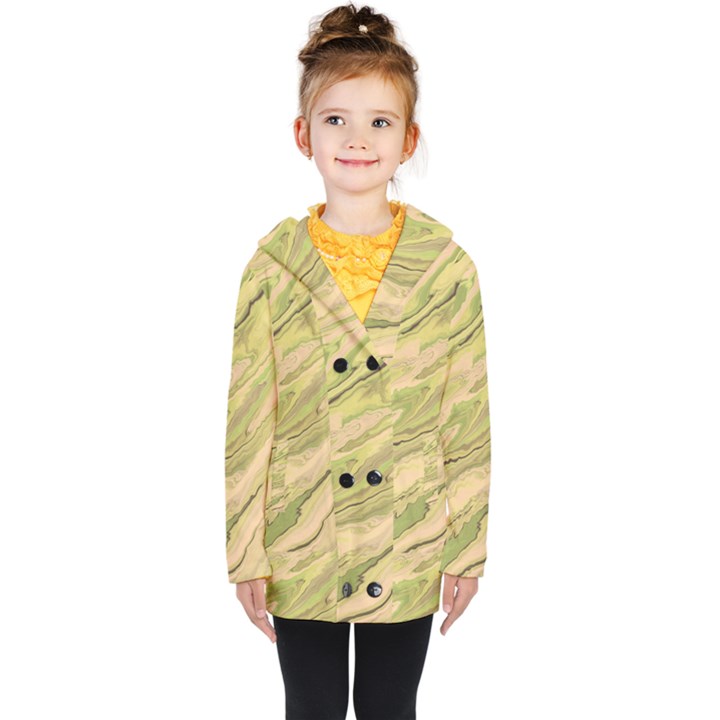 Green Pattern Texture Marble Kids  Double Breasted Button Coat