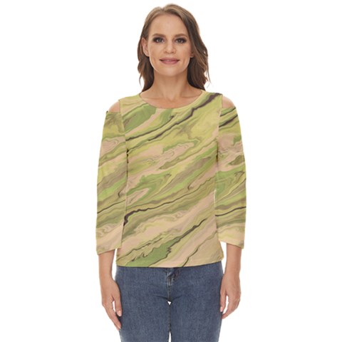 Green Pattern Texture Marble Cut Out Wide Sleeve Top by Wegoenart