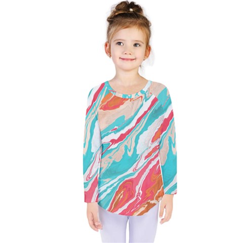 Stone Marble Texturw Pattern Kids  Long Sleeve Tee by Wegoenart