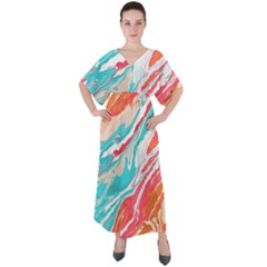 Stone Marble Texturw Pattern V-neck Boho Style Maxi Dress