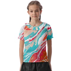 Stone Marble Texturw Pattern Kids  Frill Chiffon Blouse by Wegoenart