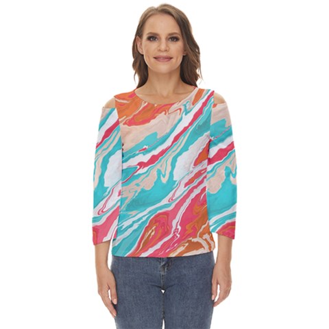 Stone Marble Texturw Pattern Cut Out Wide Sleeve Top by Wegoenart