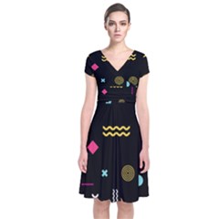 Illustration Geometric Art Colorful Shapes Short Sleeve Front Wrap Dress by Wegoenart