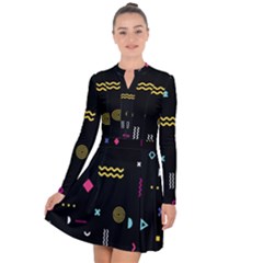 Illustration Geometric Art Colorful Shapes Long Sleeve Panel Dress by Wegoenart