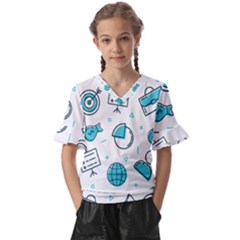 Pattern Business Graphics Seamless Kids  V-neck Horn Sleeve Blouse by Wegoenart