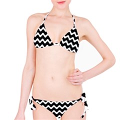 Illustration Black White Wave Pattern Wavy Halftone Classic Bikini Set by Wegoenart