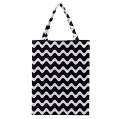 Illustration Black White Wave Pattern Wavy Halftone Classic Tote Bag by Wegoenart