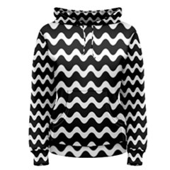 Illustration Black White Wave Pattern Wavy Halftone Women s Pullover Hoodie by Wegoenart