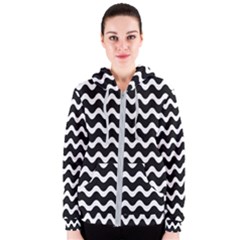 Illustration Black White Wave Pattern Wavy Halftone Women s Zipper Hoodie by Wegoenart