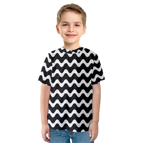 Illustration Black White Wave Pattern Wavy Halftone Kids  Sport Mesh Tee by Wegoenart