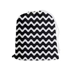 Illustration Black White Wave Pattern Wavy Halftone Drawstring Pouch (xl) by Wegoenart