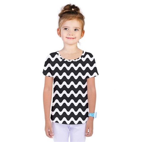 Illustration Black White Wave Pattern Wavy Halftone Kids  One Piece Tee by Wegoenart