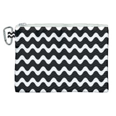 Illustration Black White Wave Pattern Wavy Halftone Canvas Cosmetic Bag (xl) by Wegoenart