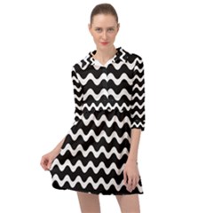 Illustration Black White Wave Pattern Wavy Halftone Mini Skater Shirt Dress by Wegoenart