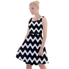 Illustration Black White Wave Pattern Wavy Halftone Knee Length Skater Dress by Wegoenart