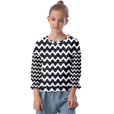 Illustration Black White Wave Pattern Wavy Halftone Kids  Cuff Sleeve Top by Wegoenart