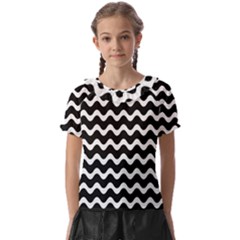 Illustration Black White Wave Pattern Wavy Halftone Kids  Frill Chiffon Blouse by Wegoenart