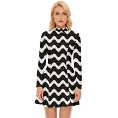 Illustration Black White Wave Pattern Wavy Halftone Long Sleeve Velour Longline Dress