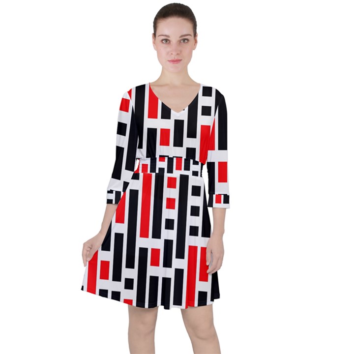 Illustration Background Geometric Pattern Quarter Sleeve Ruffle Waist Dress