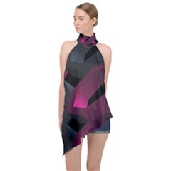 Illustration Hexagon Geometric Art Design Halter Asymmetric Satin Top by Wegoenart