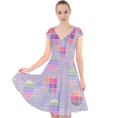 Illustration Pastel Shape Geometric Cap Sleeve Front Wrap Midi Dress by Wegoenart