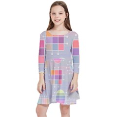 Illustration Pastel Shape Geometric Kids  Quarter Sleeve Skater Dress by Wegoenart