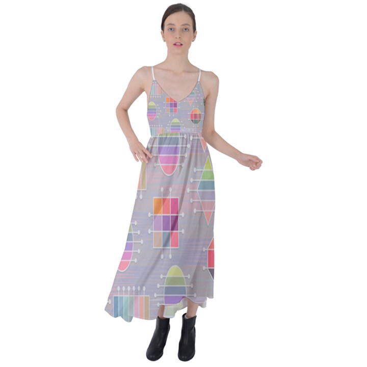 Illustration Pastel Shape Geometric Tie Back Maxi Dress