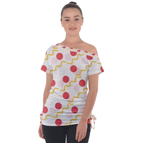 Line Patter Dots Dot Lines Decorative Off Shoulder Tie-up Tee by Wegoenart