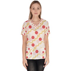 Line Patter Dots Dot Lines Decorative Women s V-neck Scrub Top by Wegoenart