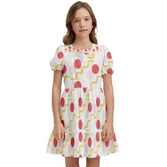 Line Patter Dots Dot Lines Decorative Kids  Puff Sleeved Dress by Wegoenart