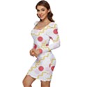 Line Patter Dots Dot Lines Decorative Women Long Sleeve Ruched Stretch Jersey Dress View3