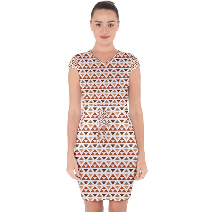 Illustration Geometric Tribal Pattern Design Capsleeve Drawstring Dress 