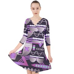 Illustration Background Abstract Geometric Quarter Sleeve Front Wrap Dress by Wegoenart