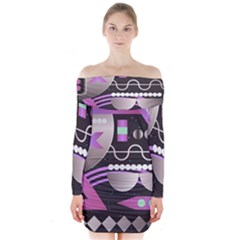 Illustration Background Abstract Geometric Long Sleeve Off Shoulder Dress by Wegoenart