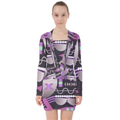 Illustration Background Abstract Geometric V-neck Bodycon Long Sleeve Dress by Wegoenart