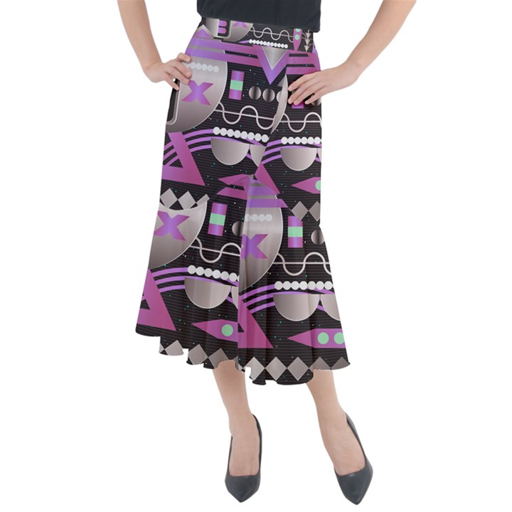 Illustration Background Abstract Geometric Midi Mermaid Skirt