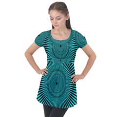 Illusion Geometric Background Puff Sleeve Tunic Top by Wegoenart