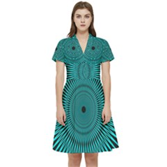 Illusion Geometric Background Short Sleeve Waist Detail Dress by Wegoenart