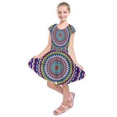 Illustration Kaleidoscope Geometric Circles Kids  Short Sleeve Dress by Wegoenart