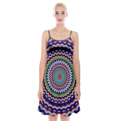 Illustration Kaleidoscope Geometric Circles Spaghetti Strap Velvet Dress by Wegoenart