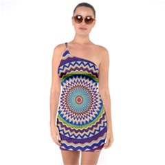 Illustration Kaleidoscope Geometric Circles One Soulder Bodycon Dress by Wegoenart