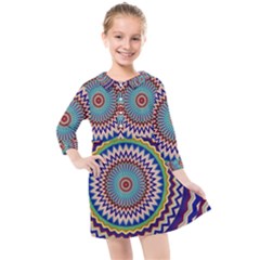 Illustration Kaleidoscope Geometric Circles Kids  Quarter Sleeve Shirt Dress by Wegoenart