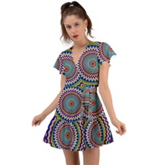 Illustration Kaleidoscope Geometric Circles Flutter Sleeve Wrap Dress by Wegoenart